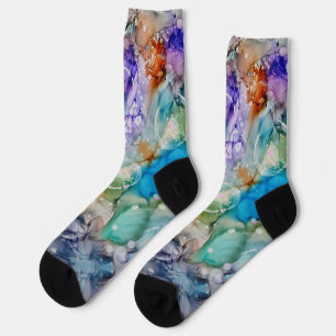Farbenfroher Spaß Blau, Türkis, Lila Abstrakte Kun Socken