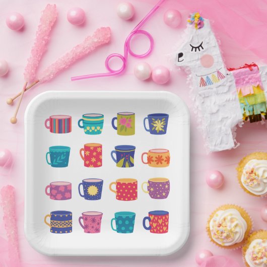 Farbenfroher Spaß Gemustert Coffee Tasse Set Pappteller (Party)