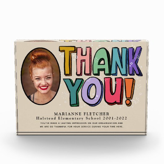 Farbenfroher Spaß Hand geschrieben Dankeschön Gesc Fotoblock (Vorderseite)