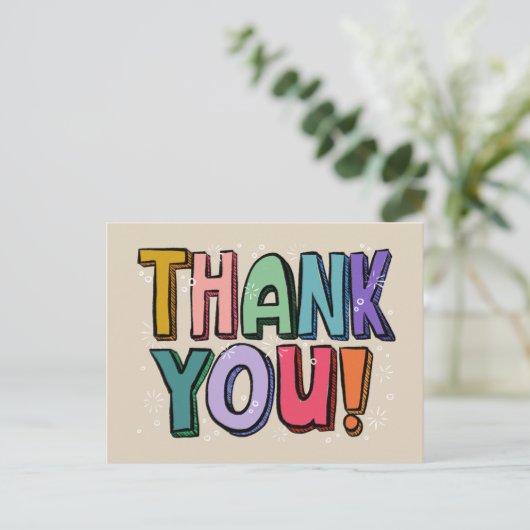 Farbenfroher Spaß Hand Schreiben Vielen Dank Postk Postkarte (Stehend Vorderseite)