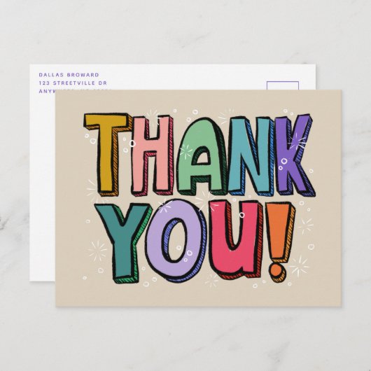 Farbenfroher Spaß Hand Schreiben Vielen Dank Postk Postkarte (Vorne/Hinten)