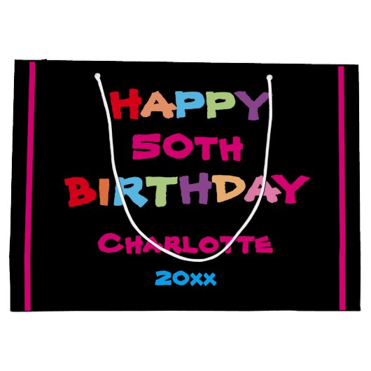 Farbenfroher Spaß Individuelle Name Jahr Geburtsta Große Geschenktüte (Rückseite)