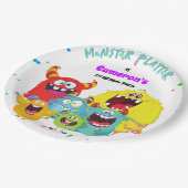 Farbenfroher Spaß Kawaii Monster Runde Pappteller (Schrägansicht)