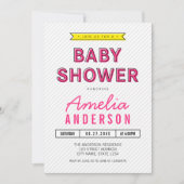 Farbenfroher Spaß Rosa und Gelb Moderne Babydusche Einladung (Vorderseite)