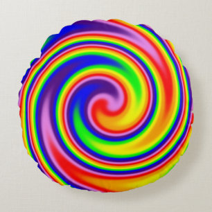 Farbenfroher Spiralwirbel Regenbogenfarben Fröhlic Rundes Kissen