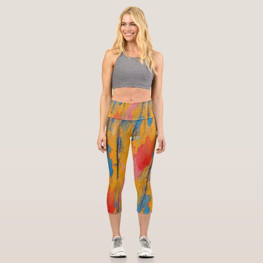 Farbenfroher Spritzer Capri Leggings (Vorderseite)