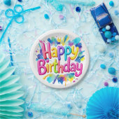 Farbenfroher Spritzer "Happy Birthday" Pappteller (Party)