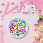 Farbenfroher Spritzer "Happy Birthday" Pappteller (Party)