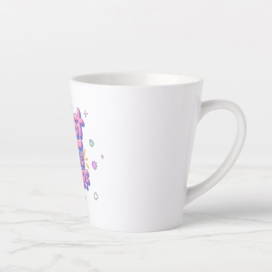 Farbenfroher Sprüch in Blasenbuchstaben Milchtasse (Rechts)