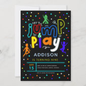 Farbenfroher Sprung und Neontrampolin zum Geburtst Einladung (Vorderseite)