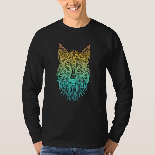 Farbenfroher Stammesfuchs Kopf T-Shirt (Vorderseite)
