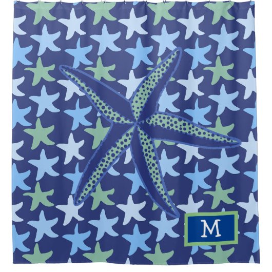 Farbenfroher Star Fish Nahtloses Muster mit Monogr Duschvorhang (Vorderseite)