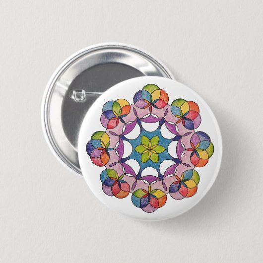 Farbenfroher Stift Gezeichnet Geometric Mandala Sp Button (Vorne & Hinten)