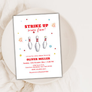 Farbenfroher Strike Up Bowling Sport Baby Shower Einladung