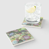 Farbenfroher, sukkultureller Garten Steinuntersetzer (Seitenansicht)