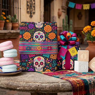 Farbenfroher Tag der Toten mit Blumen Geschenkpapier