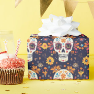 Farbenfroher Tag des toten Zuckerschädels nahtlose Geschenkpapier