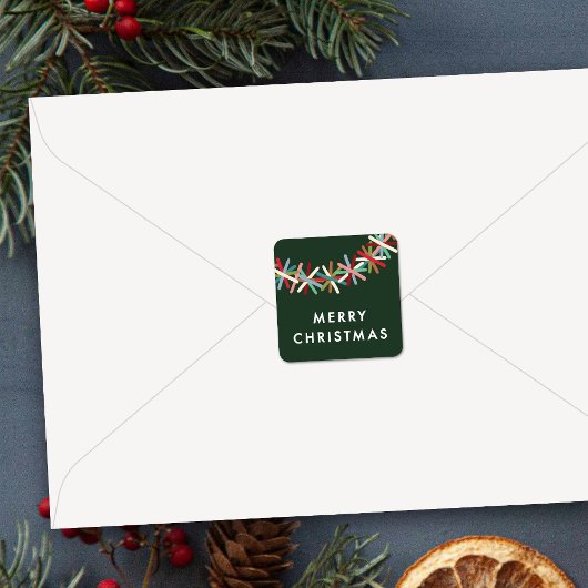 Farbenfroher Tannenbaumwimpel Frohe Weihnachten Au Quadratischer Aufkleber