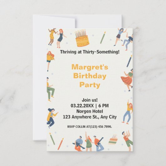 Farbenfroher Tanz und niedlicher Geburtstag Einladung (Vorderseite)