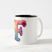 Farbenfroher Tasse mit Buchstabe "F" in flüssiger (VorderseiteRechts)