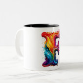 Farbenfroher Tasse mit Buchstabe "F" in flüssiger (Vorderseite Links)