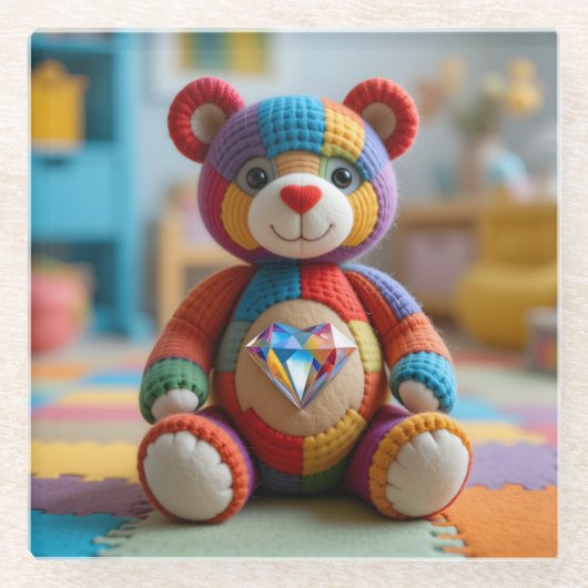 Farbenfroher Teddybär Glasuntersetzer (Vorderseite)