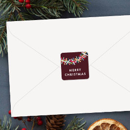 Farbenfroher Tinsel-Girlande-Frohe-Weihnachten-Auf Quadratischer Aufkleber