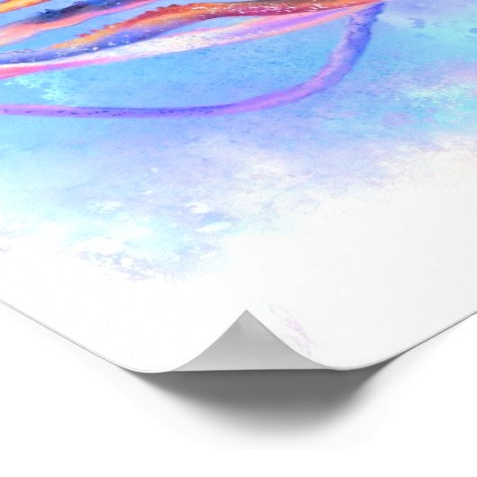 Farbenfroher Tintenfisch Schwimmen Poster-Malerei Poster (Ecke)