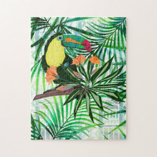 Farbenfroher Toucan und Blume. Puzzle