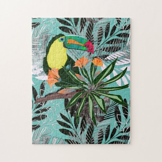 Farbenfroher Toucan und Blume. Puzzle (Vertikal)