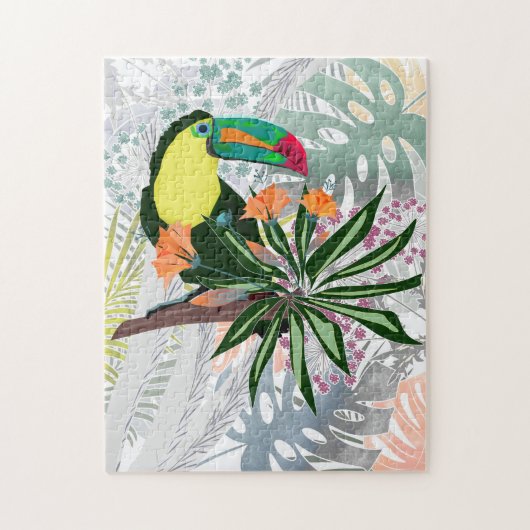Farbenfroher Toucan und Blume. Puzzle (Vertikal)