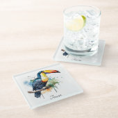 farbenfroher Toukan, der auf einem Ast sitzt Glasuntersetzer (Schrägansicht)