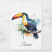 farbenfroher Toukan, der auf einem Ast sitzt Lebensmitteletikett (Einzelnes Label)