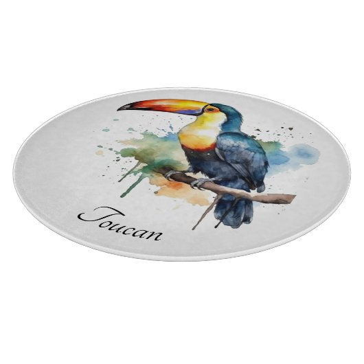 farbenfroher Toukan, der auf einem Ast sitzt Schneidebrett (Ecke)