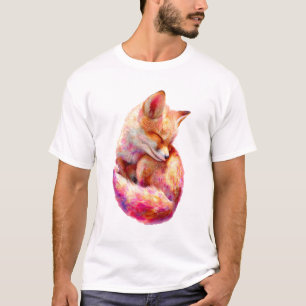 Farbenfroher Träumender Schlafender Fuchs Männer T-Shirt