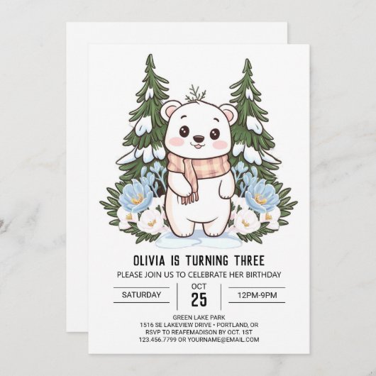 Farbenfroher, traumhafter Polar-Bär Digitaler Gebu Einladung (Vorne/Hinten)