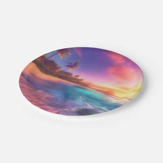 Farbenfroher Traumstrand Pappteller (Schrägansicht)