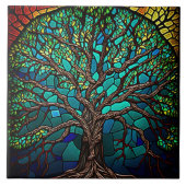 Farbenfroher Tree of Life Keramik Tile Fliese (Vorderseite)