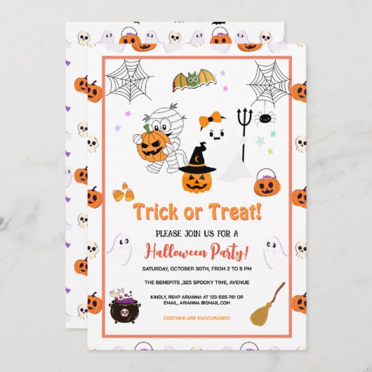 Farbenfroher Trick oder das Halloween-Party eines  Einladung (Vorne/Hinten)