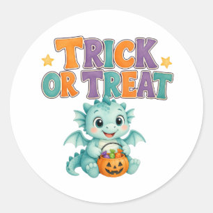 Farbenfroher Trick-or-Treat-Baby-Drache Halloween Runder Aufkleber