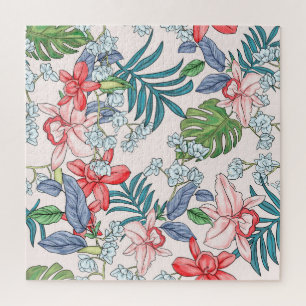 Farbenfroher tropischer Dschungel nahtloser Druck Puzzle