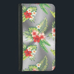 Farbenfroher tropischer Hibiskus und Silberhinterg Samsung Galaxy S5 Geldbeutel Hülle<br><div class="desc">Coole,  farbenfrohe tropische Hibiskus Blume nahtlos Muster über silbergraue metallische Druckunterlage. Silberglanz ist eine digitale Illusion und kein echter Glanz.</div>