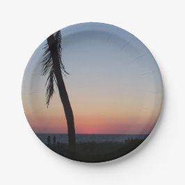 Farbenfroher tropischer Sonnenuntergang auf Papier Pappteller