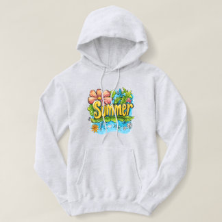 Farbenfroher tropischer "Summer" Grafik-T - Shirt