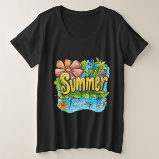 Farbenfroher tropischer "Summer" Grafik-T - Shirt