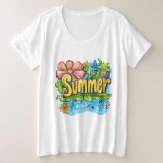 Farbenfroher tropischer "Summer" Grafik-T - Shirt