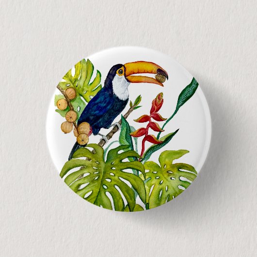 Farbenfroher Tukan Aquarell Tropenvogel Button (Vorderseite)