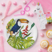 Farbenfroher Tukan Aquarell Tropenvogel Pappteller (Party)