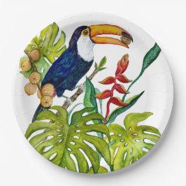 Farbenfroher Tukan Aquarell Tropenvogel Pappteller