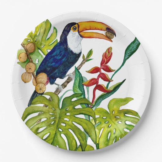 Farbenfroher Tukan Aquarell Tropenvogel Pappteller (Vorderseite)
